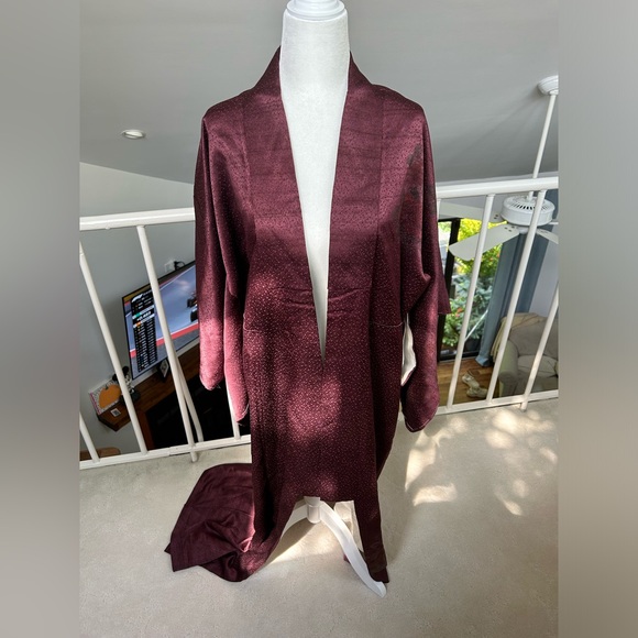 Beautiful Vintage Japanese Kimono Romantic Dark Red Rare Wafu Floral Japan Silk - Picture 10 of 13